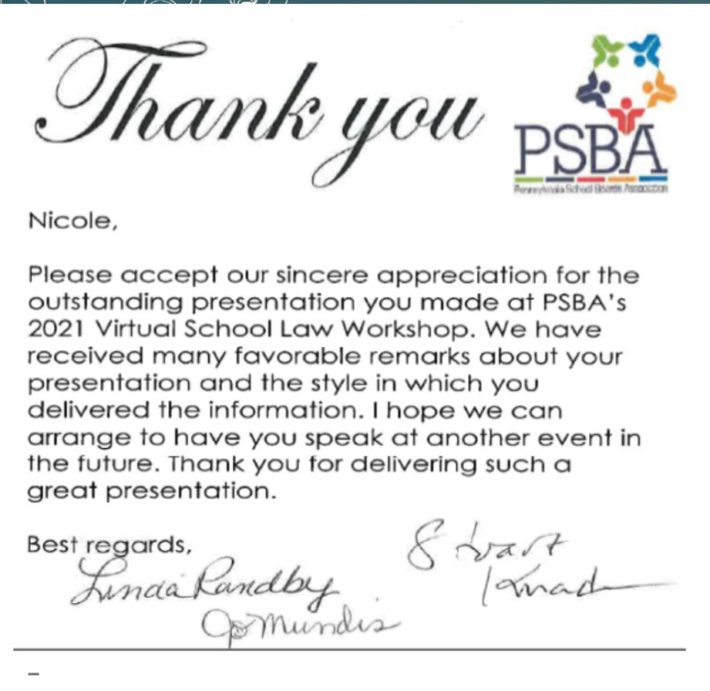 Nicole PSBA thank you